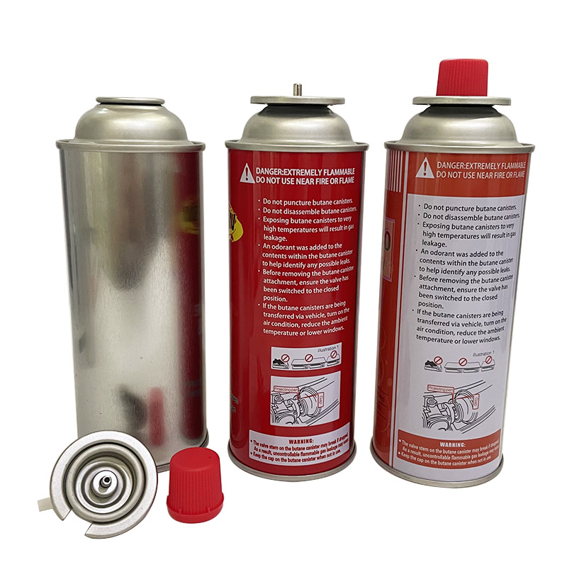 empty aerosol tin can with butane gas valve