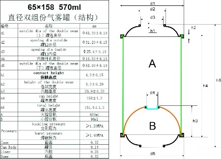 65*158mm 2k aerosol tin can